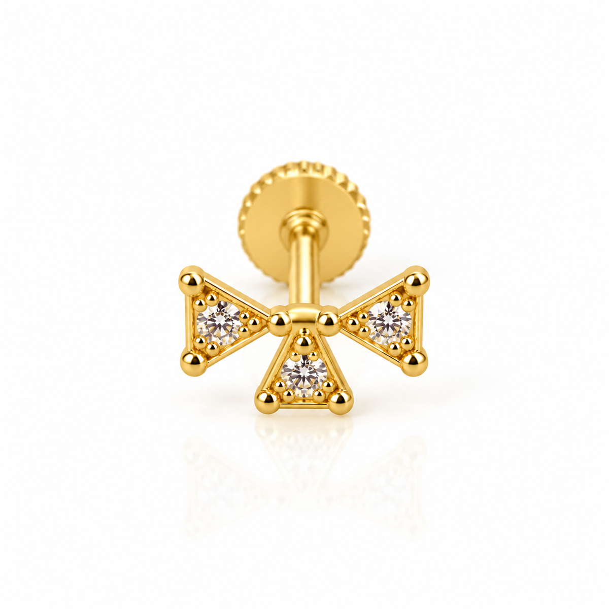 Fiocco solid 18K gold bow piercing front view